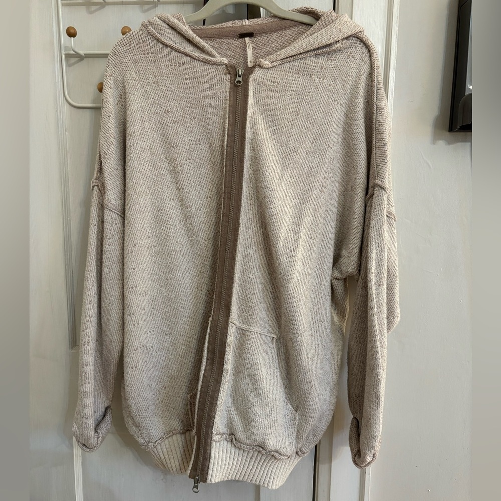 Free People Cream Zip-Up Sweater
